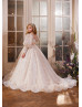 Long Sleeves Beaded Champagne Lace Tulle Flower Girl Dress